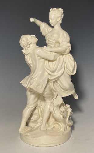 Groupe galant en faïence fine de Pont-aux-Choux, 18e siècle - Céramiques, Porcelaines Style 