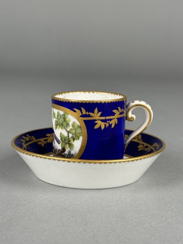 Céramiques, Porcelaines  - Tasse et soucoupe à décor d’oiseau, Sèvres XVIIIe siècle (1765)