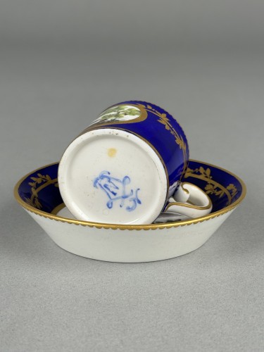 Antiquités - Tasse et soucoupe à décor d’oiseau, Sèvres XVIIIe siècle (1765)