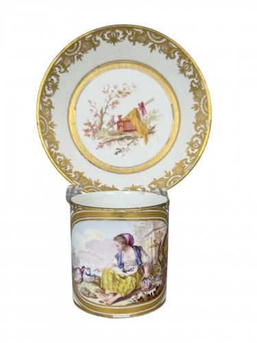 Sèvres Hard-Paste Porcelain Cup and Saucer, Girl with Doves