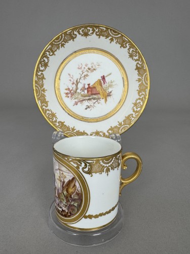 Porcelain & Faience  - Sèvres Hard-Paste Porcelain Cup and Saucer, Girl with Doves