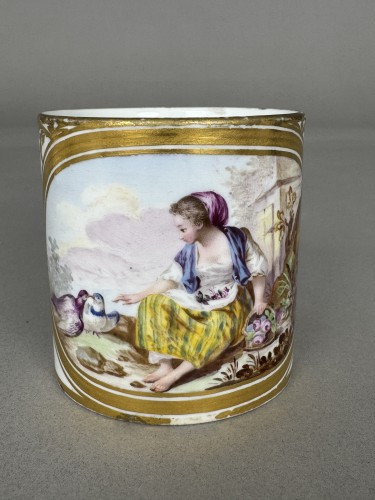 Sèvres Hard-Paste Porcelain Cup and Saucer, Girl with Doves - 