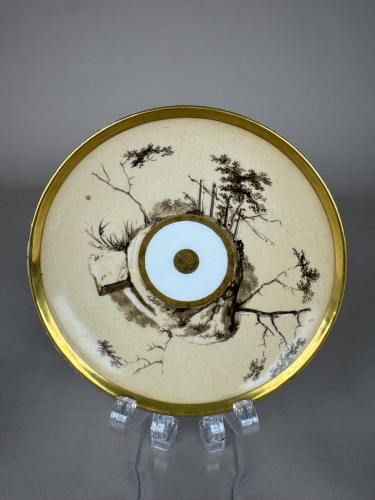 Antiquités - Two-handled cup and saucer in Sèvres hard-paste porcelain with fond Nankin 