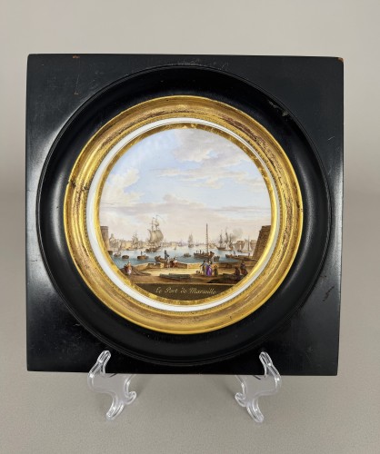 Sèvres porcelain painting: &quot;Le Port de Marseille&quot; - Porcelain & Faience Style Restauration - Charles X