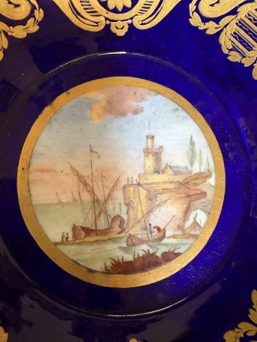 Antiquités - Sèvres soft-paste porcelain cup and saucer with harbor scene, Morin 1778