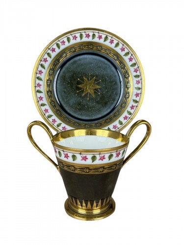 Sèvres Tortoiseshell-Glazed Two-Handled Cup and Saucer