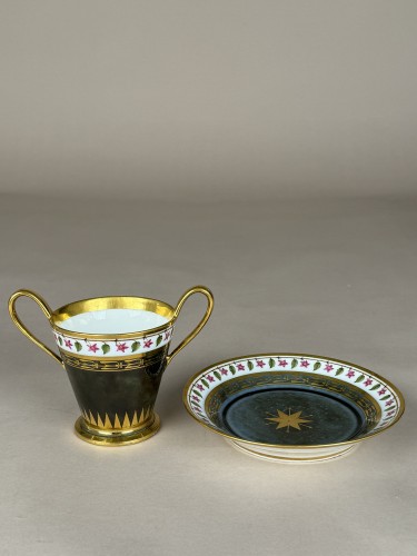Sèvres Tortoiseshell-Glazed Two-Handled Cup and Saucer - 