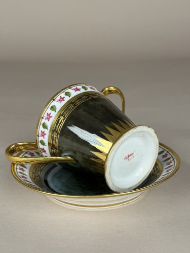 Sèvres Tortoiseshell-Glazed Two-Handled Cup and Saucer - 