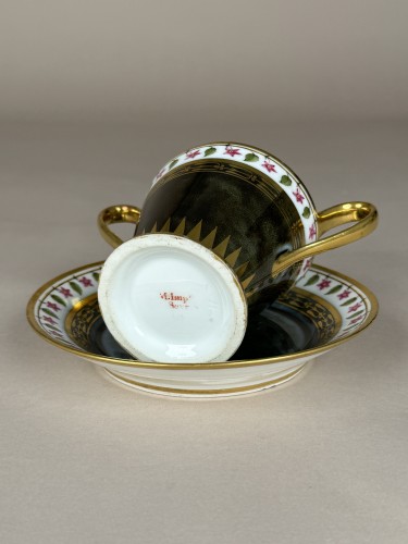  - Sèvres Tortoiseshell-Glazed Two-Handled Cup and Saucer