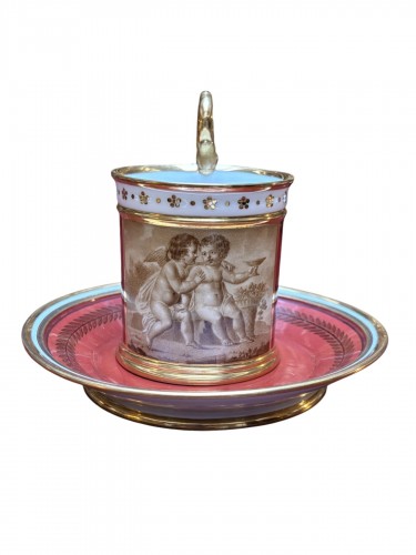 Sèvres “Fragonard-style Putti” Litron Cup and Saucer Set