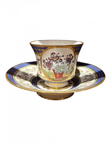 Sèvres soft-paste porcelain cup and saucer with floral decoration