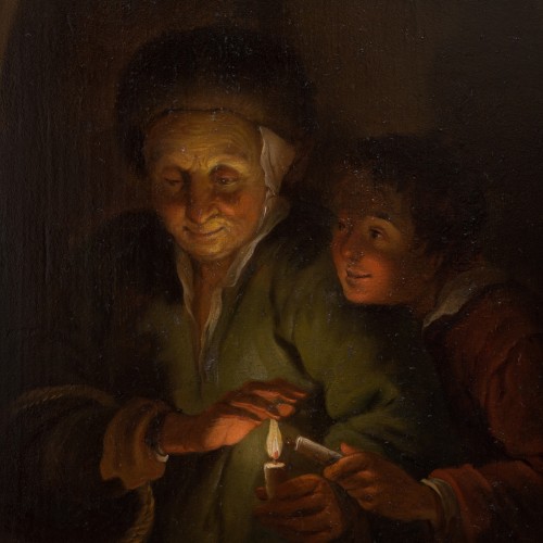 XIXe siècle - Vieille femme et garçon aux bougies