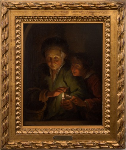 Vieille femme et garçon aux bougies - 
