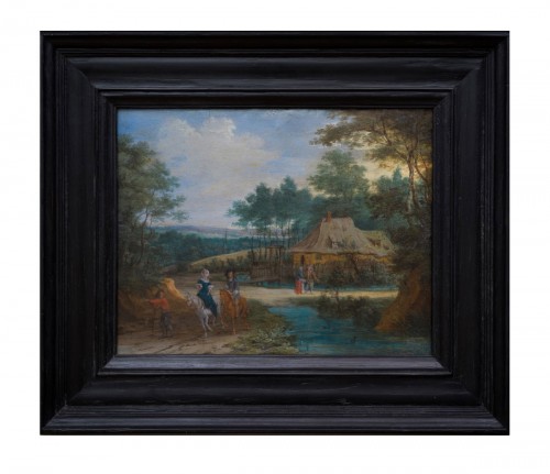 Paysage boisé avec des cavaliers, attribué à Pieter Gysels (1621-1690/91)