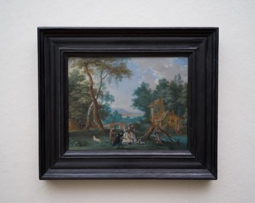 XVIIe siècle -  Paysage boisé avec une compagnie élégante, attribué à Pieter Gysels (1621-1690/91)