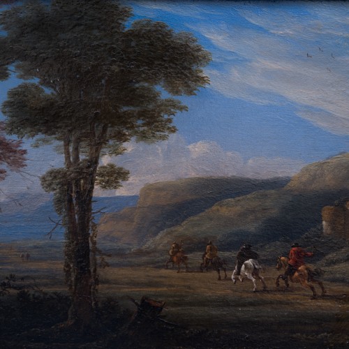 Paysage du sud avec cavaliers - Miniature du XVIIe siècle sur cuivre - ClassicArtworks Stockholm