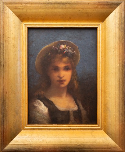 Léon Richet (1847-1907) - Girl With Flowered Hat  - Paintings & Drawings Style 