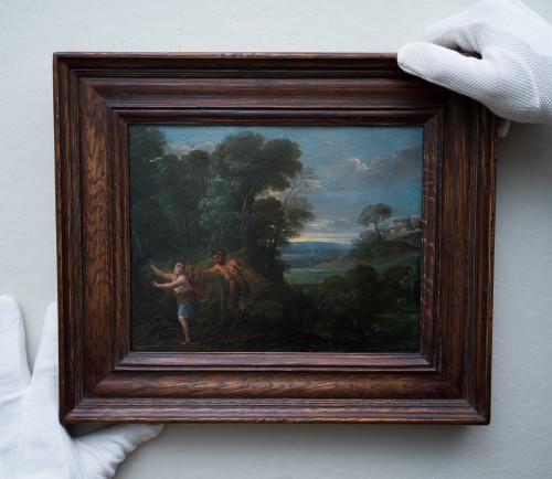 Landscape With Pan And Syrinx, Flemish School From The 1600s - Paintings & Drawings Style 