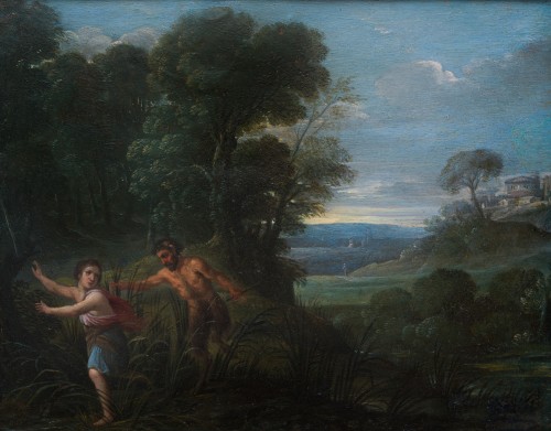 Tableaux et dessins Tableaux XVIIe siècle - Paysage avec Pan et Syrinx, École flamande du XVIIe siècle