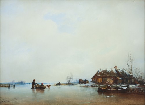 Per Wickenberg ( 1812-1846)  -  Dutch Winter Landscape With Children Playing on the Ice - Paintings & Drawings Style 