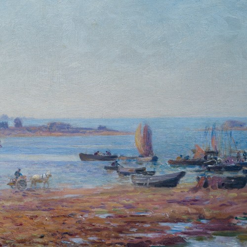 Tableaux et dessins  - Alfred Wahlberg (1834-1906) - Scène du port à Saint Guénolé, Bretagne, 1899