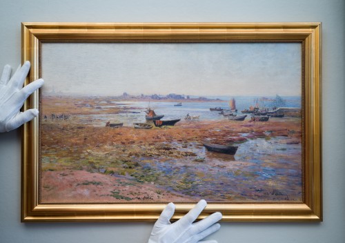 Antiquités - Alfred Wahlberg (1834-1906) - Scène du port à Saint Guénolé, Bretagne, 1899