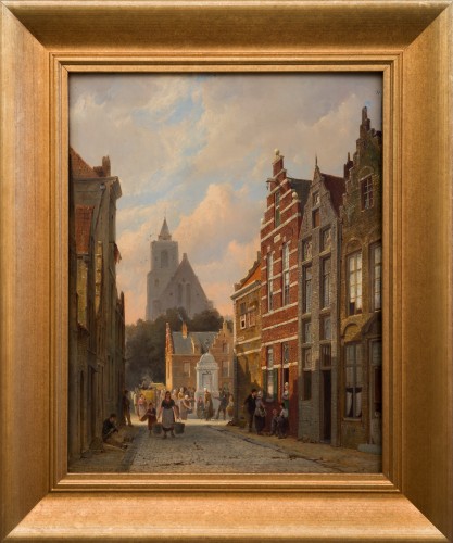 Pieter Cornelis Dommersen (1833 - après 1913) -  Utrecht, Une journée à la Place St. Gertrude (1880)