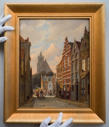 Tableaux et dessins  - Pieter Cornelis Dommersen (1833 - après 1913) -  Utrecht, Une journée à la Place St. Gertrude (1880)