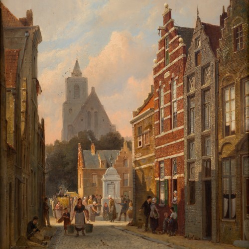 Antiquités - Pieter Cornelis Dommersen (1833 - après 1913) -  Utrecht, Une journée à la Place St. Gertrude (1880)