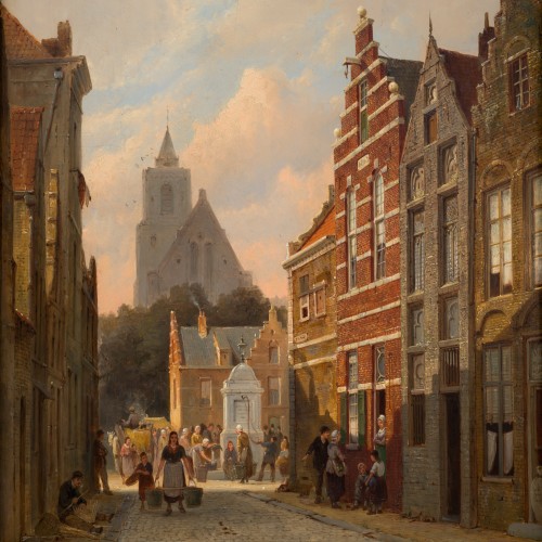 Antiquités - Pieter Cornelis Dommersen (1833 - après 1913) -  Utrecht, Une journée à la Place St. Gertrude (1880)