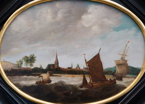 Dutch School, 17th Century, Shipping in a Stiff Breeze, a City Beyond - Paintings & Drawings Style 