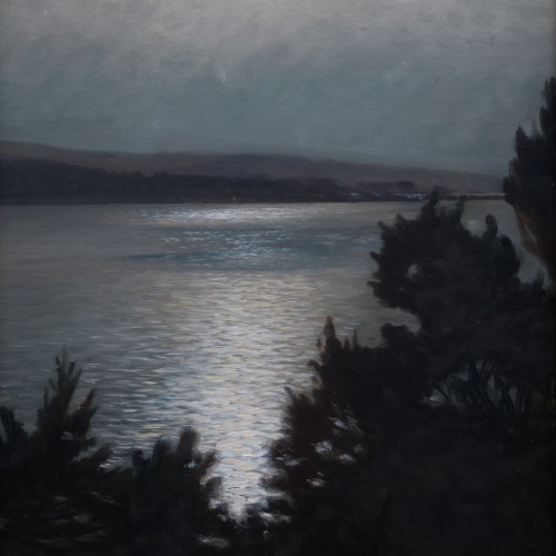 XXe siècle - Adolf Säfve (1860-1922) - Clair de lune sur le lac