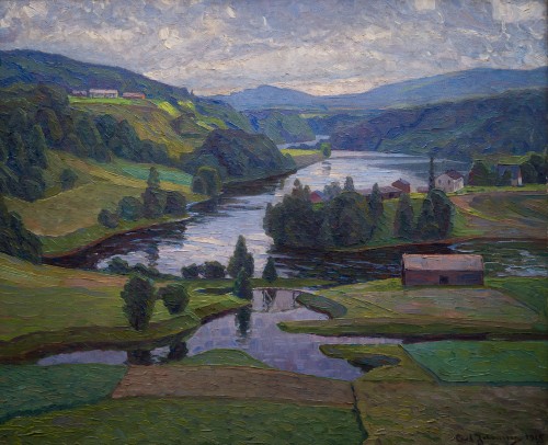 Vue paysage, Nordingrå, 1915 - Carl Johansson (1863-1944) - Tableaux et dessins Style 