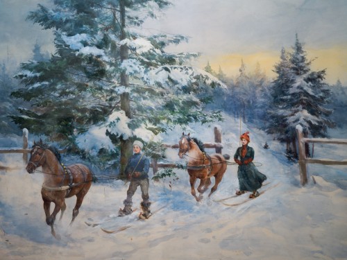 Tableaux et dessins Dessin, Aquarelle & Pastel - Anna Palm de Rosa (1859-1924) - Skijoring, 1902