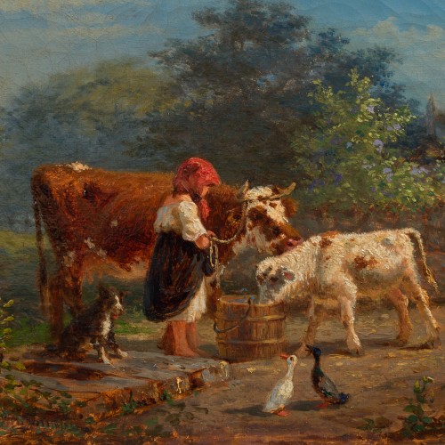 Gustaf Brandelius (1833 - 188) - Une jeune femme avec ses animaux - ClassicArtworks Stockholm