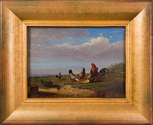 Frans van Severdonck (1809 - 1889) - Coq et poules à l'aube, 1862