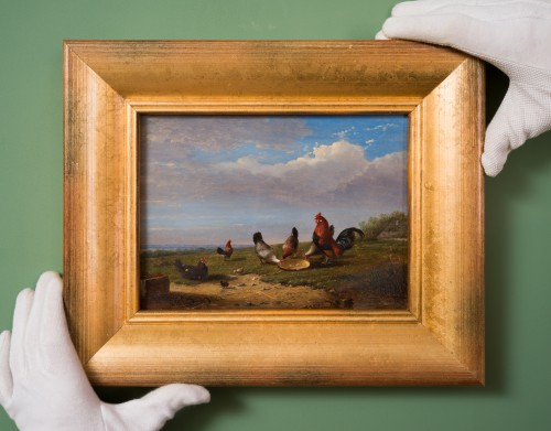 Frans van Severdonck (1809 - 1889) - Coq et poules à l'aube, 1862 - ClassicArtworks Stockholm