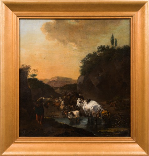 Jan Frans Soolmaker (1635?1685) - Berger avec des Moutons, des Vaches et une Chèvre dans un Paysa