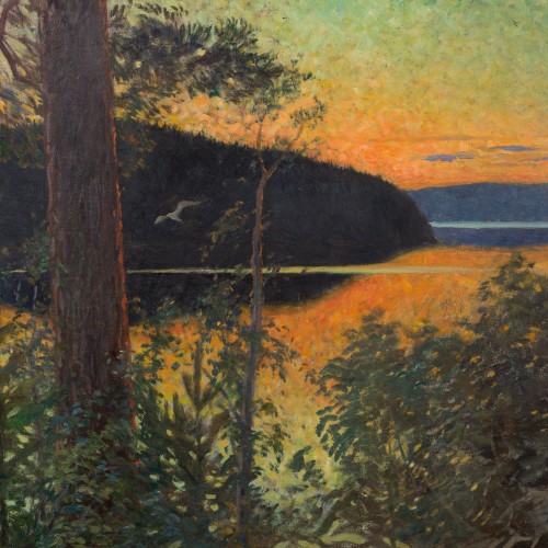 Carl Kjellin (1862-1939) - Sunset Over the Lake, 1919 - 