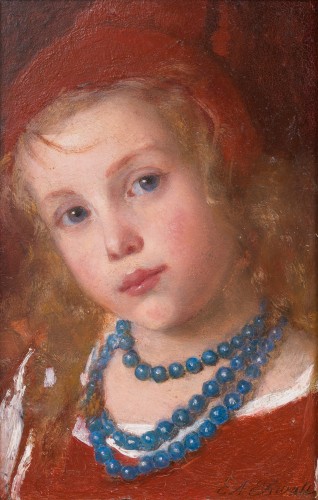 Emma Ekwall (1838-1925) - The Girl With Blue Necklace  - Paintings & Drawings Style 