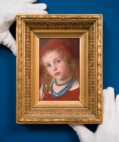 Tableaux et dessins Tableaux XIXe siècle - Emma Ekwall (1838-1925) - La Fille au Collier Bleu