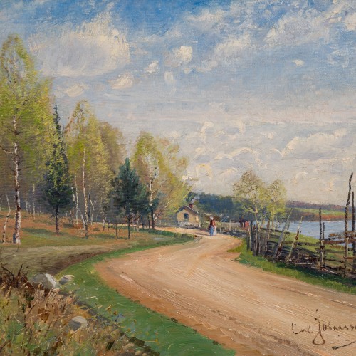 XIXe siècle - Carl Johansson (1863-1944) - Paysage d'été avec route, 1889