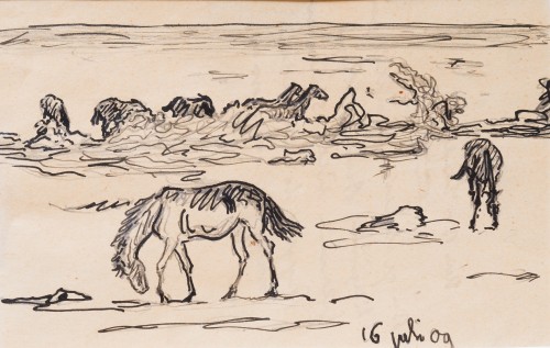 Nils Kreuger (1858-1930)  - Horses by the shore, 1909 - Paintings & Drawings Style 