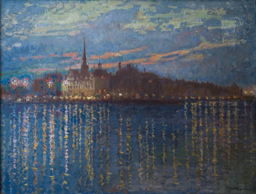 Tableaux et dessins Tableaux du XXe siècle - Axel Erdmann (1873-1954) - Vue sur Gamla Stan, Stockholm 1910