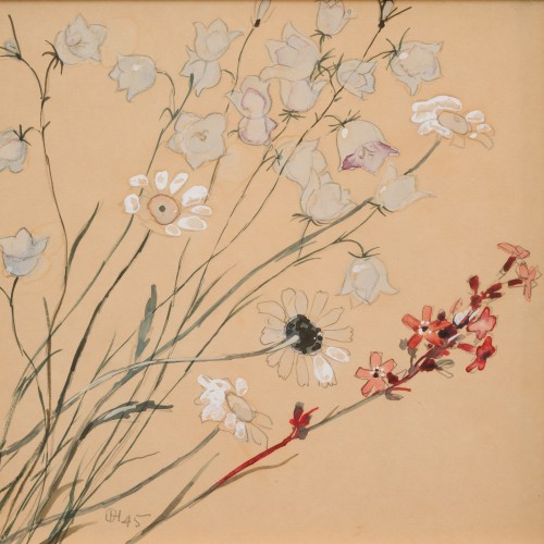 Tableaux et dessins Dessin, Aquarelle & Pastel - Olle Hjortzberg (1872-1959) - Nature morte aux fleurs des champs, 1945