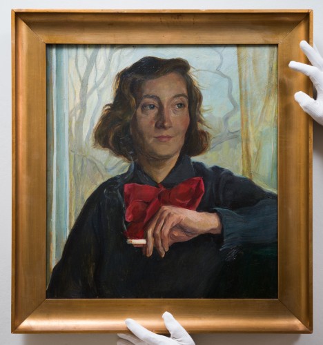 Tableaux et dessins Tableaux du XXe siècle - Eric Johansson (1896-1979) - Femme au nœud rouge, 1940
