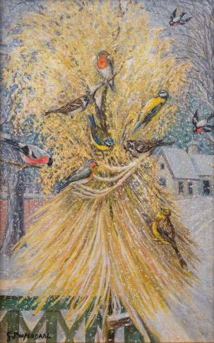 Tableaux et dessins Tableaux du XXe siècle - Georg Stoopendaal (1866–1953) - Gerbe de Noël avec oiseaux