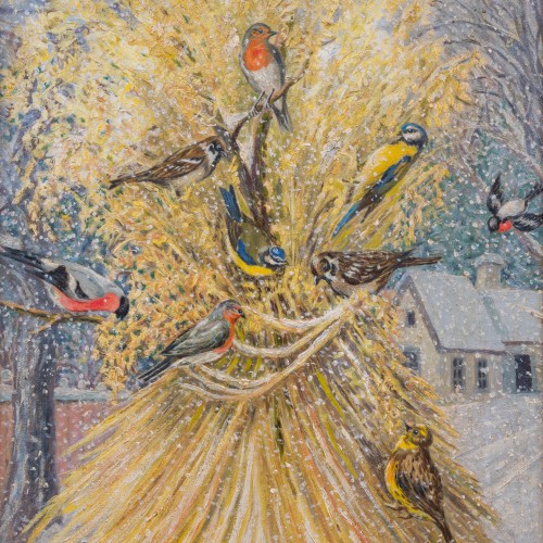 Georg Stoopendaal (1866–1953) - Gerbe de Noël avec oiseaux - ClassicArtworks Stockholm