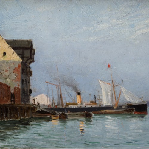 Tableaux et dessins Tableaux XIXe siècle - Carl Flodman (1863-1888) - Scène portuaire de 1884