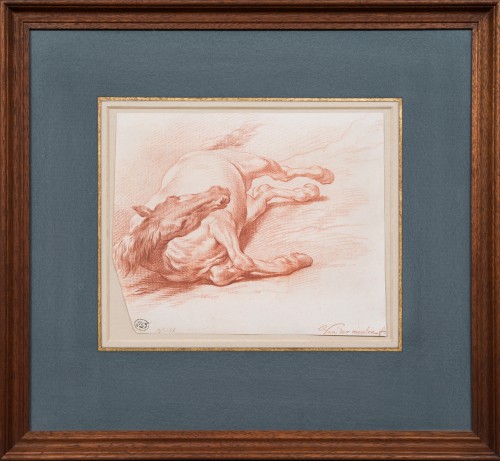 Tableaux et dessins Dessin, Aquarelle & Pastel - Adam Frans van der Meulen (1632-1690) - Étude d’un cheval couché sur son flanc droit, vu de face